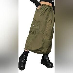 OLIVE DRAWSTRING CARGO  SKIRT/POCKETS